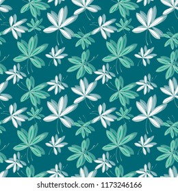 Seamless leaf pattern. Small white leaves on a black background for textiles, fabric, cotton fabric, cover, wallpaper, stamp, gift wrap, postcard.