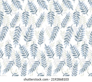 Seamless leaf pattern. Tropical pattern. White background. Cute pattern with leaf.blue Leaves Isolated on a White Background. 