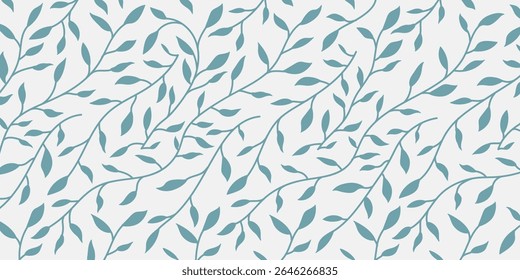 Seamless leaf pattern vector with blue foliage on light background. Elegant botanical design ideal for wallpaper, textile, wrapping paper, and modern nature-themed projects.