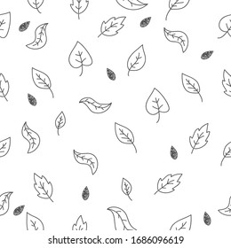 Seamless leaf pattern vector in cute doodle hand drawn style 