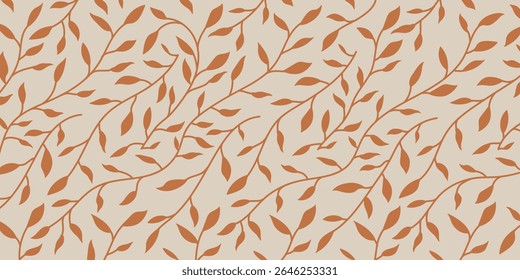 Seamless leaf pattern in warm terracotta tones. Elegant botanical vector background perfect for autumn designs, fabric prints, packaging, wallpaper, and nature-inspired graphic projects.