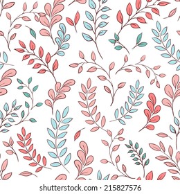 Seamless leaf turquoise, pink pattern. Vector background