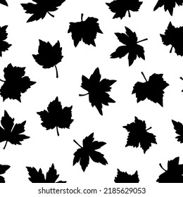 Seamless maple’s leafs pattern. One color leaves. Monochrome natural tree’s leaf print. Canadian trees