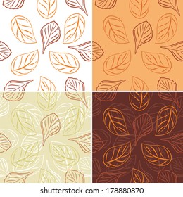 Seamless leafy background. Four patterns. Vector