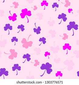 Seamless leafy background / pattern. Three leaf clover. Illustration, vector.