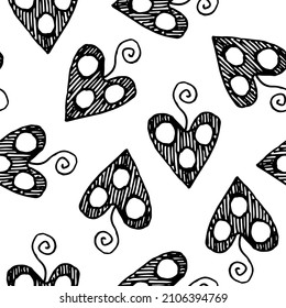 Seamless Leafy Hearts Pattern on white background