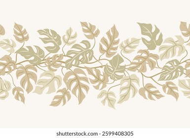 Seamless leafy pattern in natural colors. Boho leaf horizontal coupon
