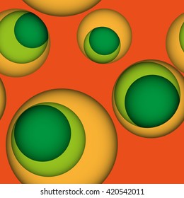 Seamless leaky background in bright colors with gaps or holes to another layer with shadows. Orange seamless background with holes to yellow and green layer.