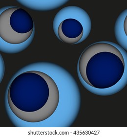 Seamless leaky background in bright colors with gaps or holes to another layer with shadows. Black seamless background with holes to blue and grey layer.