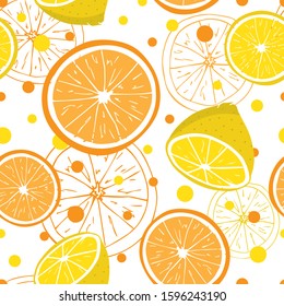 Seamless leamon and orange fruits pattern