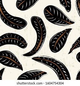 seamless leaves background, with strokes and splashes, black and white