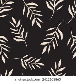 Seamless leaves black background pattern