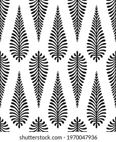 Seamless leaves damask pattern on white background
