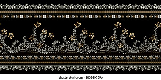 Seamless leaves and flower vine border