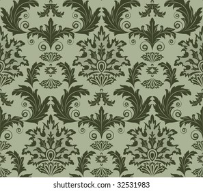 Seamless from leaves and flowers on green  background (can be repeated and scaled in any size)