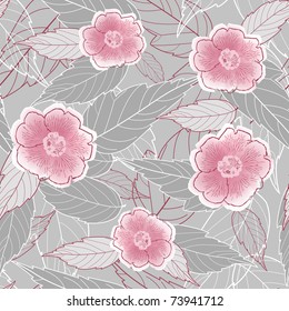 Seamless with leaves and flowers. Vector illustration.
