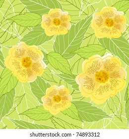 Seamless with leaves and flowers. Vector illustration.
