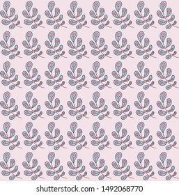 Seamless leaves and grass pattern in vector. Boho style. Cute, hand-drawn, background for children's theme design, holidays, greetings, weddings. Summer stylized pattern. Doodle. Rustic, naive ornamen