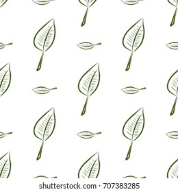 Seamless leaves illustrations background abstract, hand drawn. Cartoon style vector graphic.