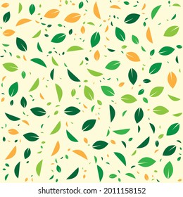 seamless leaves on yellow background illustration. Beautiful leaf pattern for printing. Vector illustration