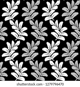 Seamless Leaves Pattern with Black Background