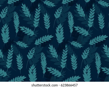 Seamless leaves pattern. Botanic texture. Vector abstract nature background. Repeating design with leaf. Decorative hand drawn illustration for fabric, textile, wrapping paper. 