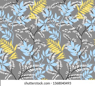 Seamless leaves pattern. Botanical background. Plant flower nature wallpaper.
