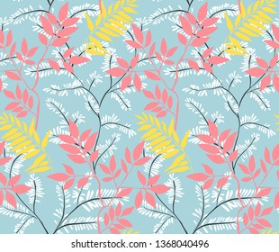 Seamless leaves pattern. Botanical background. Plant flower nature wallpaper.