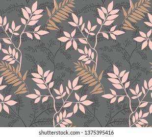 Seamless leaves pattern. Botanical background. Plant flower nature wallpaper.