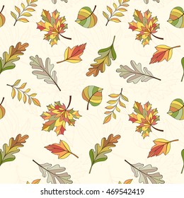 Seamless leaves pattern can be used for wallpaper, website background, wrapping paper. Autumn bright pattern. Leaf design.