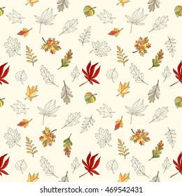 Seamless leaves pattern can be used for wallpaper, website background, wrapping paper. Autumn bright pattern. Leaf design.