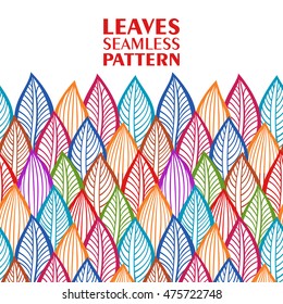 Seamless leaves pattern. Can be used for card, invitation, poster, wallpaper, pattern fills, web page background, surface textures. Border. Abstract ornament with fallen leaves.