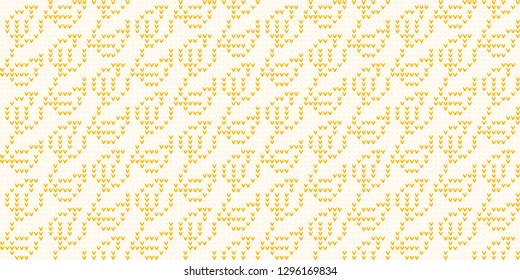 Seamless leaves pattern continuous vine background small leaf shape motif abstract minimalist fabric print classy ornament graphic style. Casual repeating ornate textile design, white, yellow colors.