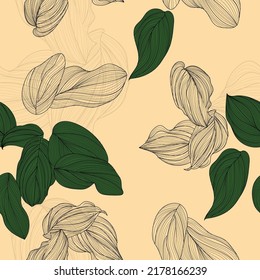 seamless leaves  pattern design on skin background.