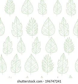 Seamless leaves pattern, green on white