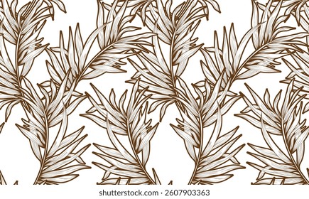 Seamless leaves pattern. Hand draw tropical leaves pattern