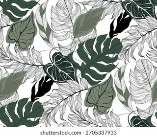 Patrón de hojas sin costuras. Dibujar a mano el patrón floral