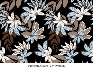 Seamless leaves pattern. Hand draw tropical leaves pattern