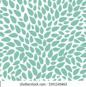 Seamless leaves pattern isolated. Background of green leaves chaotically scattered. For labels, packaging or fabric.