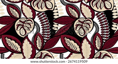 Seamless leaves pattern. Line floral pattern. Textile print pattern