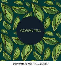 Patrón de hojas sin foco para el embalaje natural de té verde.