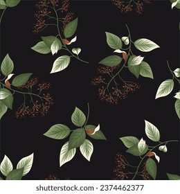 seamless leaves pattern on black background