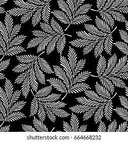 Seamless leaves pattern on black background