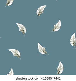 seamless leaves pattern on blue background