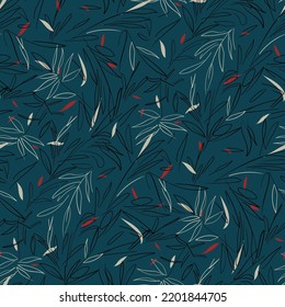 seamless leaves pattern on blue background