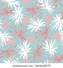 seamless leaves pattern on blue background