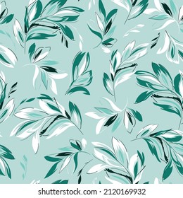 seamless leaves pattern on green background