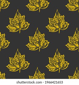 Seamless leaves pattern on grey background