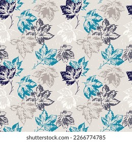 seamless leaves pattern on grey background