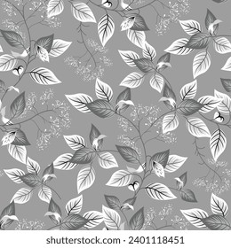 seamless leaves pattern on grey background